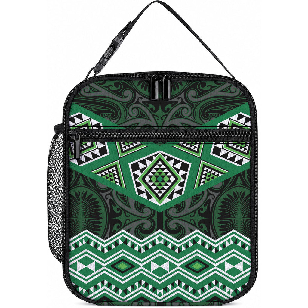 New Zealand Aotearoa Lunch Bag Green Taniko Art Maori Pattern