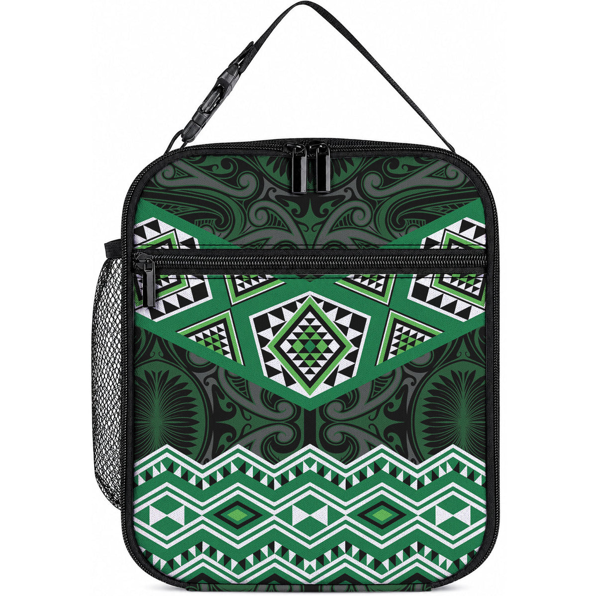 New Zealand Aotearoa Lunch Bag Green Taniko Art Maori Pattern