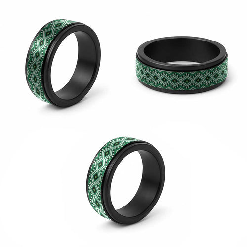 New Zealand Aotearoa Spinner Ring Green Taniko Art Maori Pattern