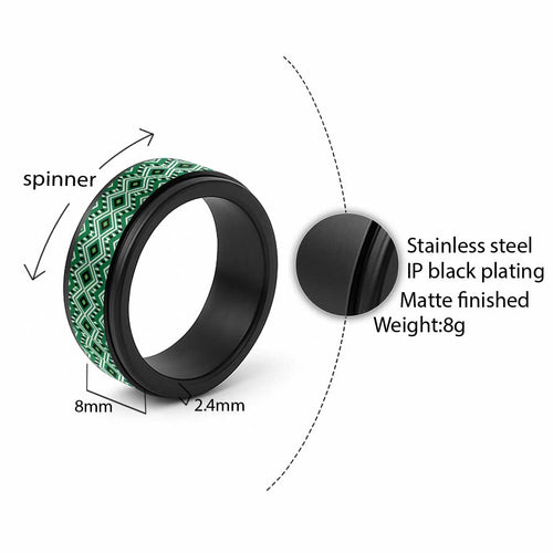 New Zealand Aotearoa Spinner Ring Green Taniko Art Maori Pattern