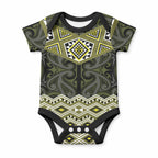 New Zealand Aotearoa Baby Onesie Yellow Taniko Art Maori Pattern