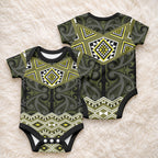New Zealand Aotearoa Baby Onesie Yellow Taniko Art Maori Pattern