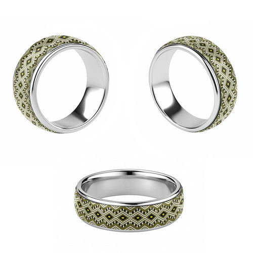 New Zealand Aotearoa Classic Ring Yellow Taniko Art Maori Pattern