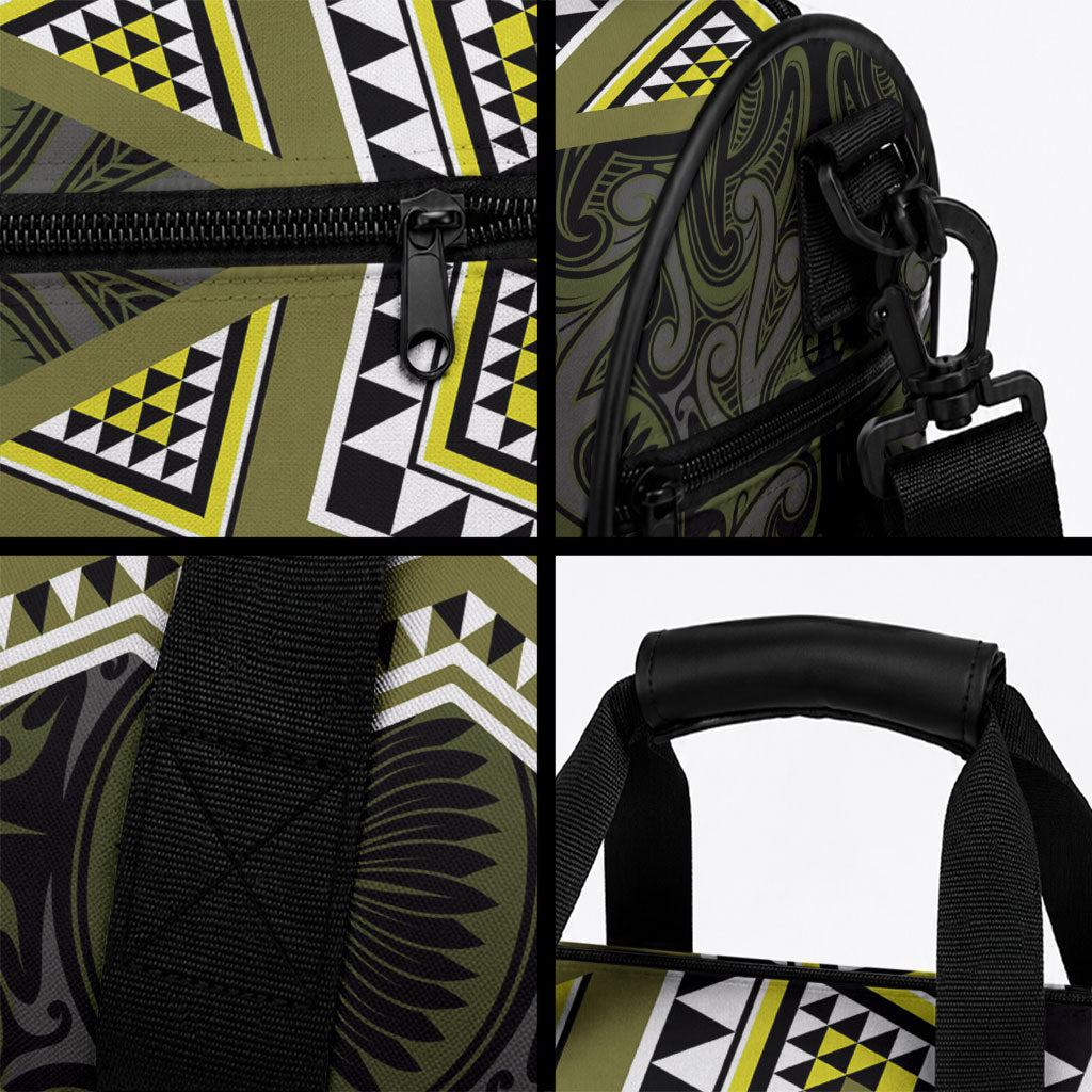 New Zealand Aotearoa Duffle Bag Yellow Taniko Art Maori Pattern