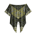 New Zealand Aotearoa Off Shoulder Wrap Waist Top Yellow Taniko Art Maori Pattern