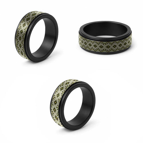 New Zealand Aotearoa Spinner Ring Yellow Taniko Art Maori Pattern