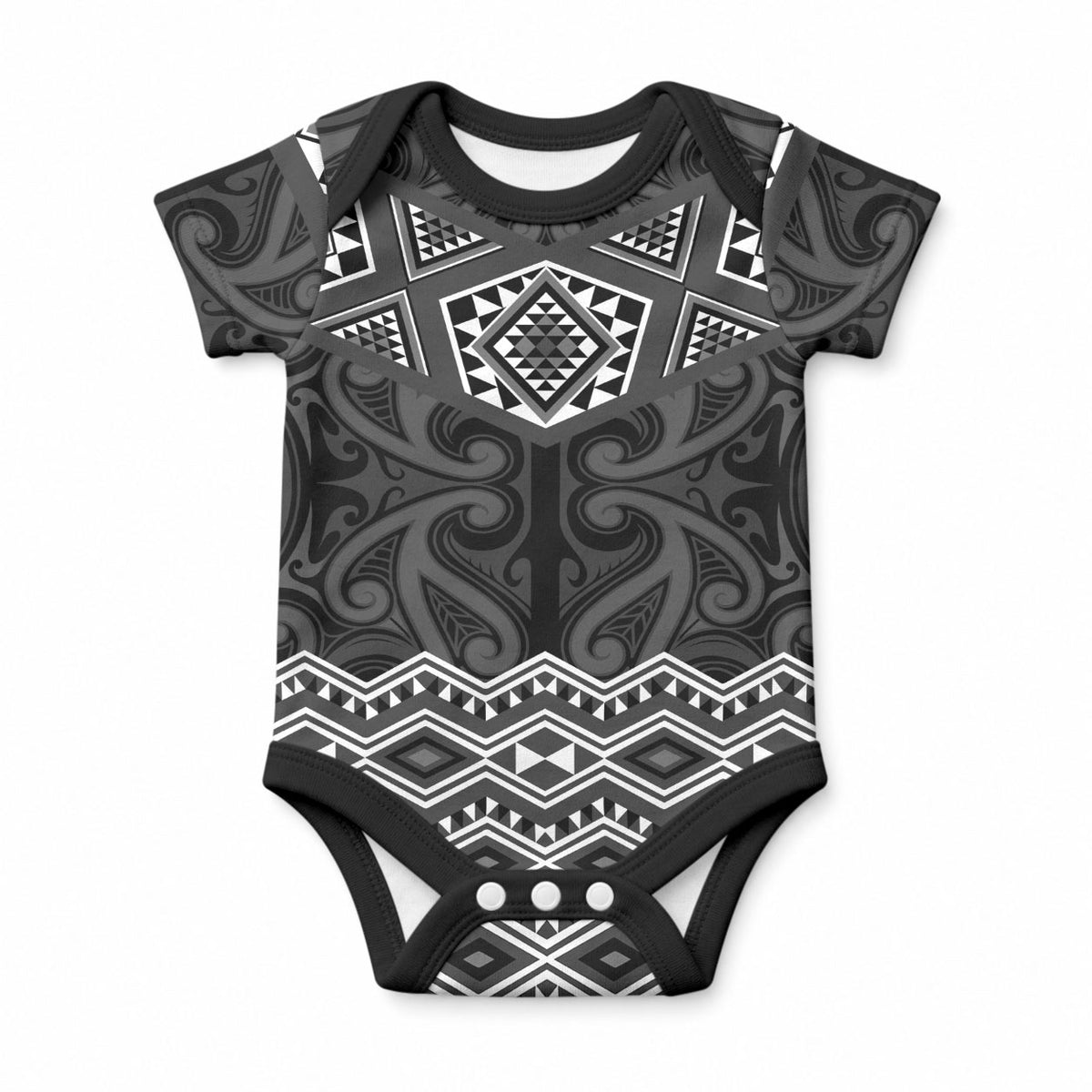 New Zealand Aotearoa Baby Onesie Black Taniko Art Maori Pattern