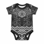 New Zealand Aotearoa Baby Onesie Black Taniko Art Maori Pattern