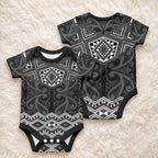 New Zealand Aotearoa Baby Onesie Black Taniko Art Maori Pattern