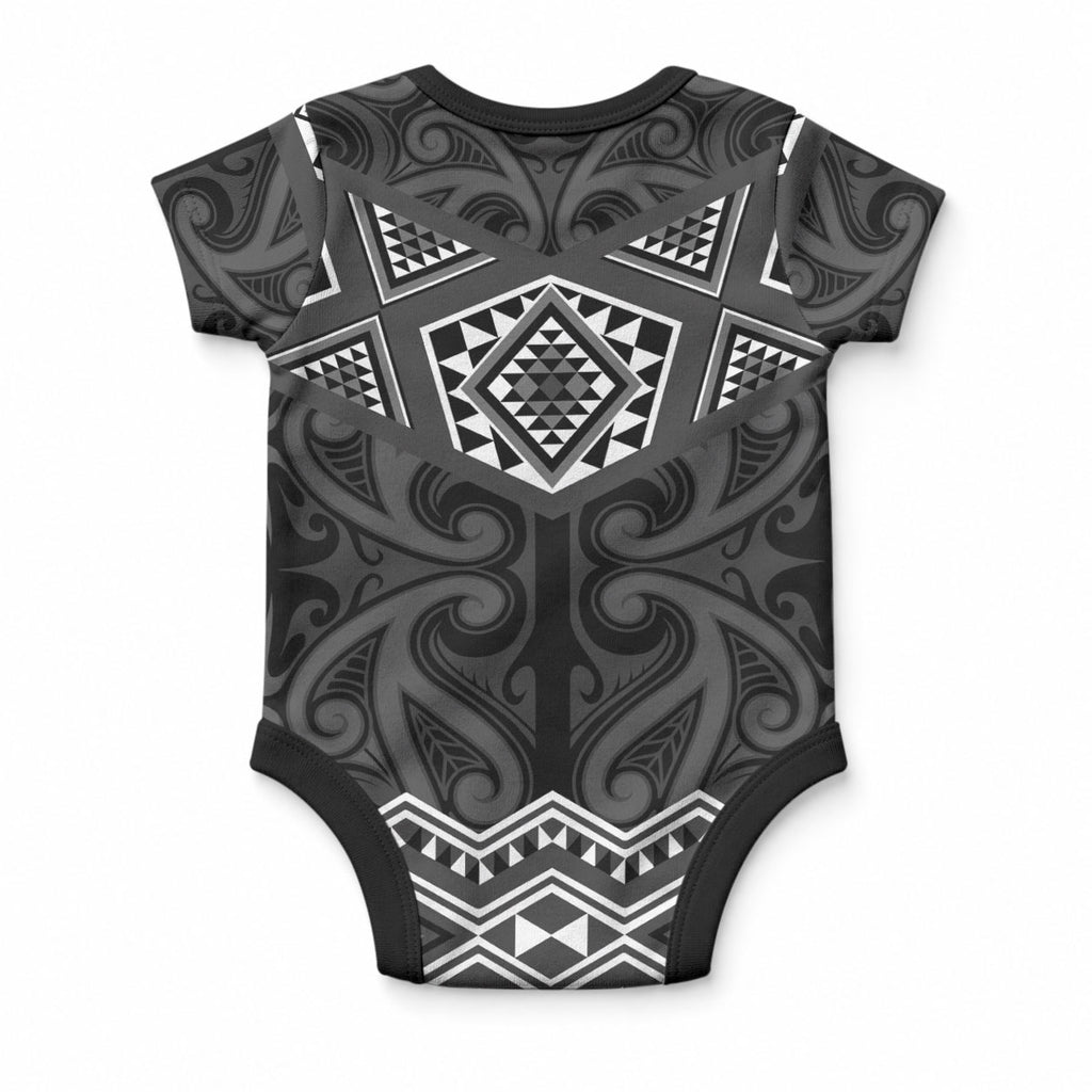 New Zealand Aotearoa Baby Onesie Black Taniko Art Maori Pattern