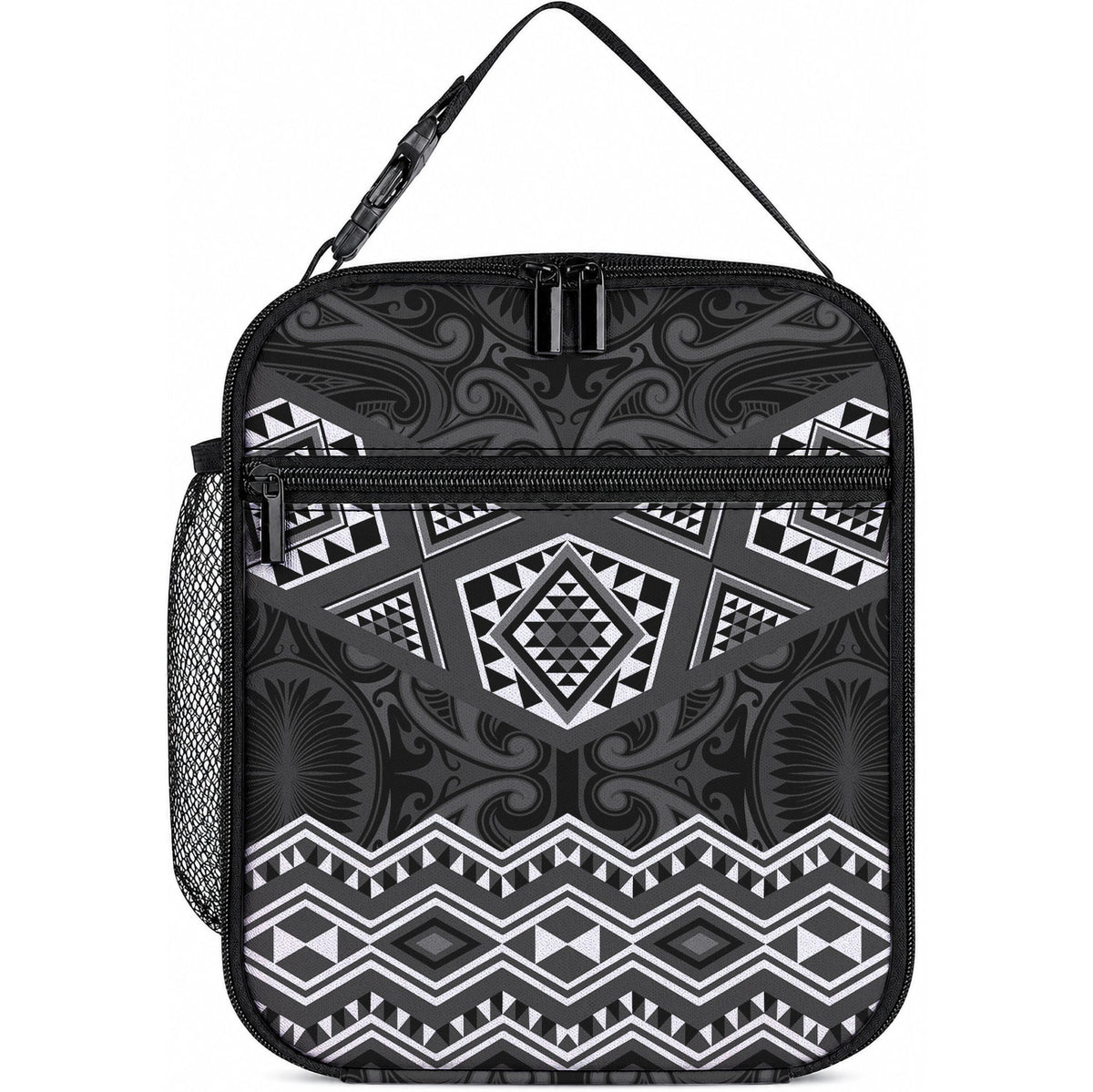 New Zealand Aotearoa Lunch Bag Black Taniko Art Maori Pattern