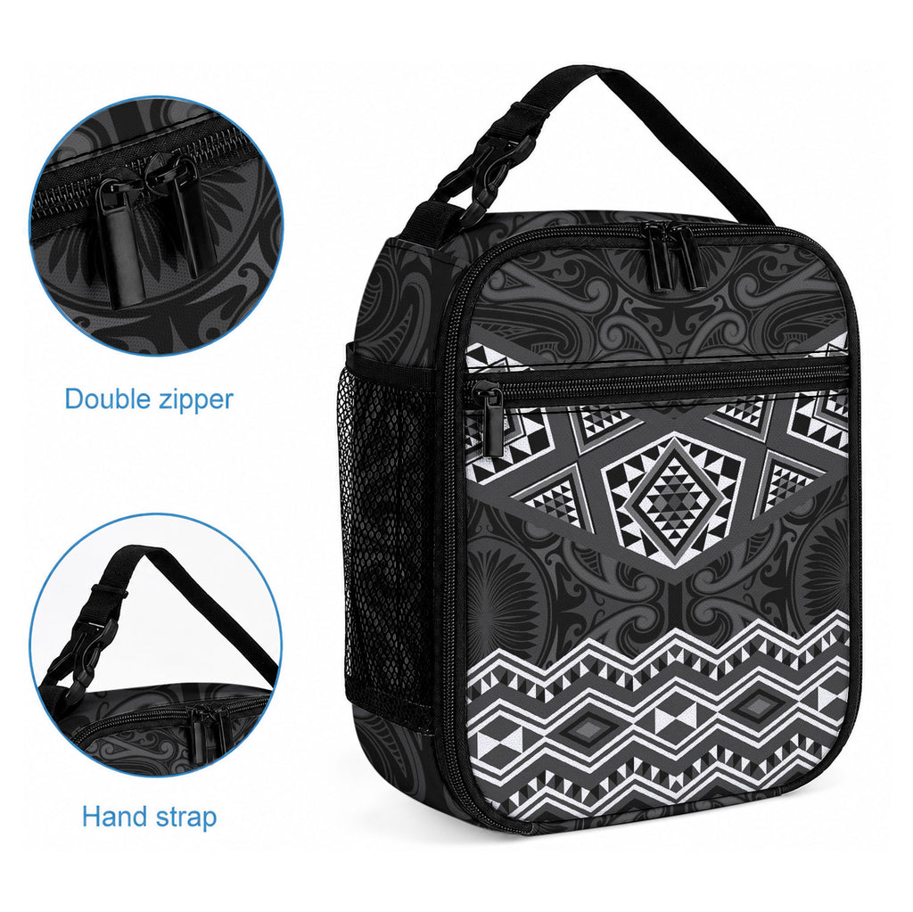 New Zealand Aotearoa Lunch Bag Black Taniko Art Maori Pattern