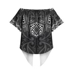New Zealand Aotearoa Off Shoulder Wrap Waist Top Black Taniko Art Maori Pattern