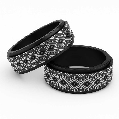 New Zealand Aotearoa Spinner Ring Black Taniko Art Maori Pattern