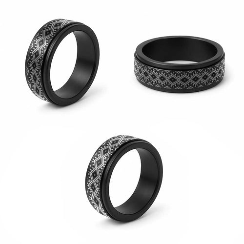 New Zealand Aotearoa Spinner Ring Black Taniko Art Maori Pattern
