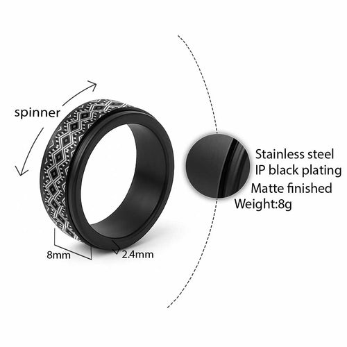 New Zealand Aotearoa Spinner Ring Black Taniko Art Maori Pattern