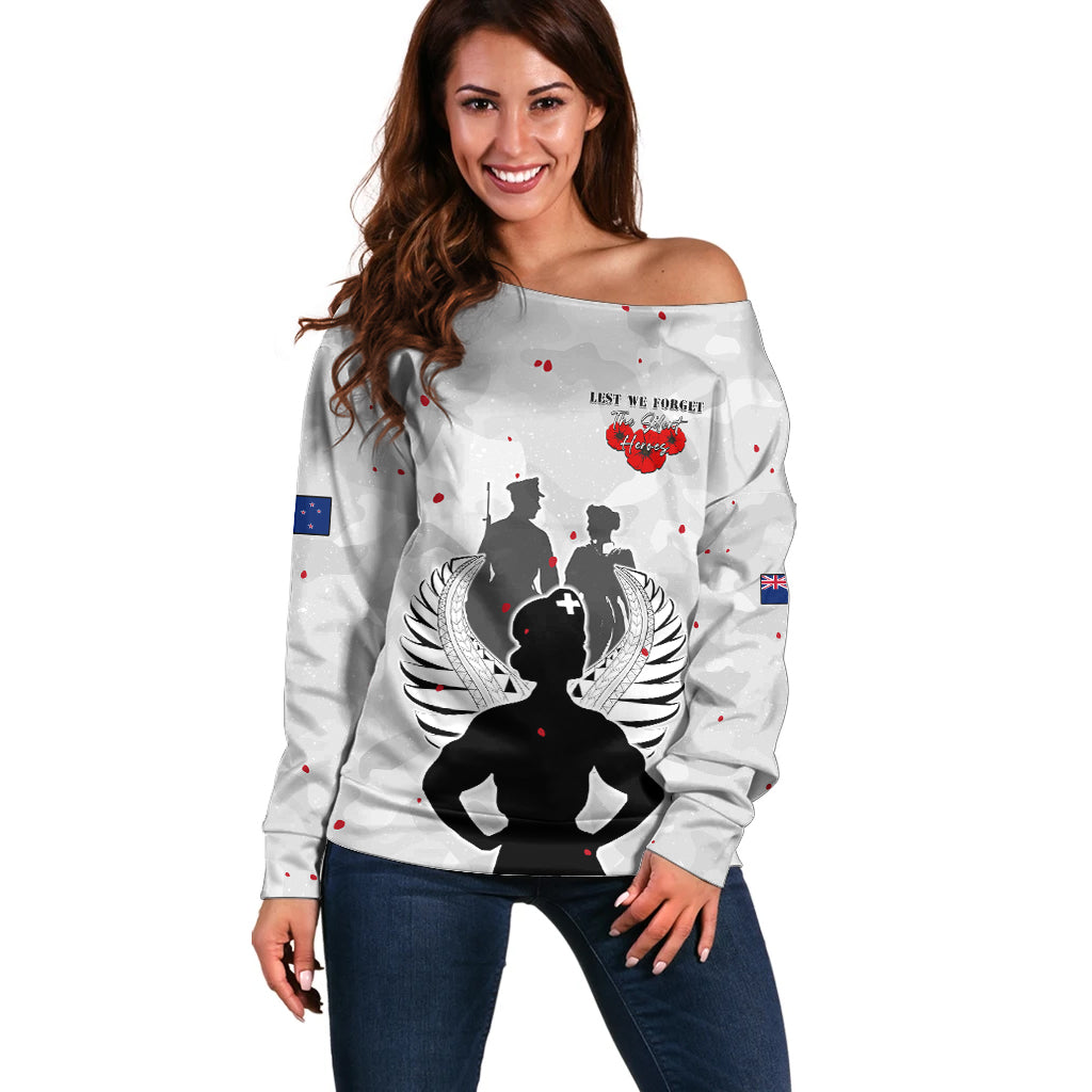 New Zealand ANZAC Day Off Shoulder Sweater For The Nurse Lest We Forget