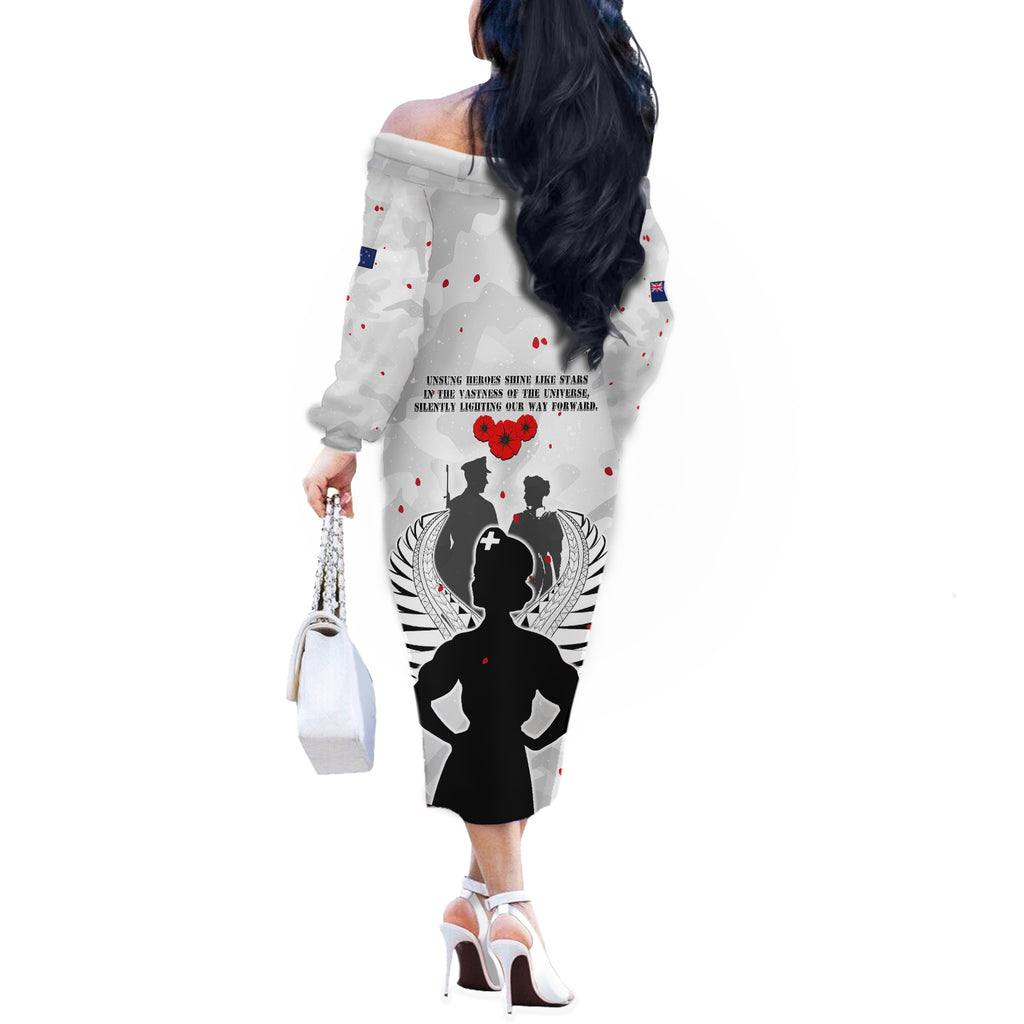 New Zealand ANZAC Day Off The Shoulder Long Sleeve Dress For The Nurse Lest We Forget