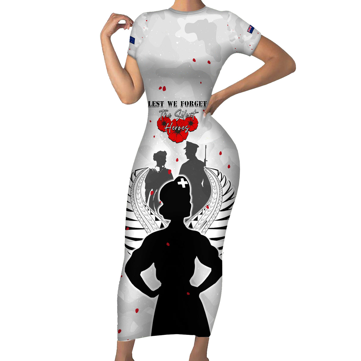 New Zealand ANZAC Day Short Sleeve Bodycon Dress For The Nurse Lest We Forget
