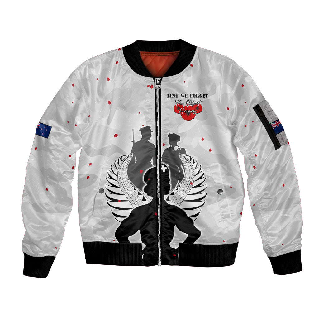 New Zealand ANZAC Day Sleeve Zip Bomber Jacket For The Nurse Lest We Forget