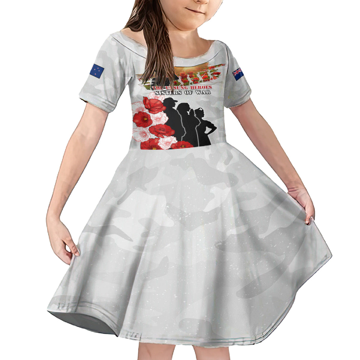 New Zealand ANZAC Day Kid Short Sleeve Dress The Unsung Heroes Sisters of War