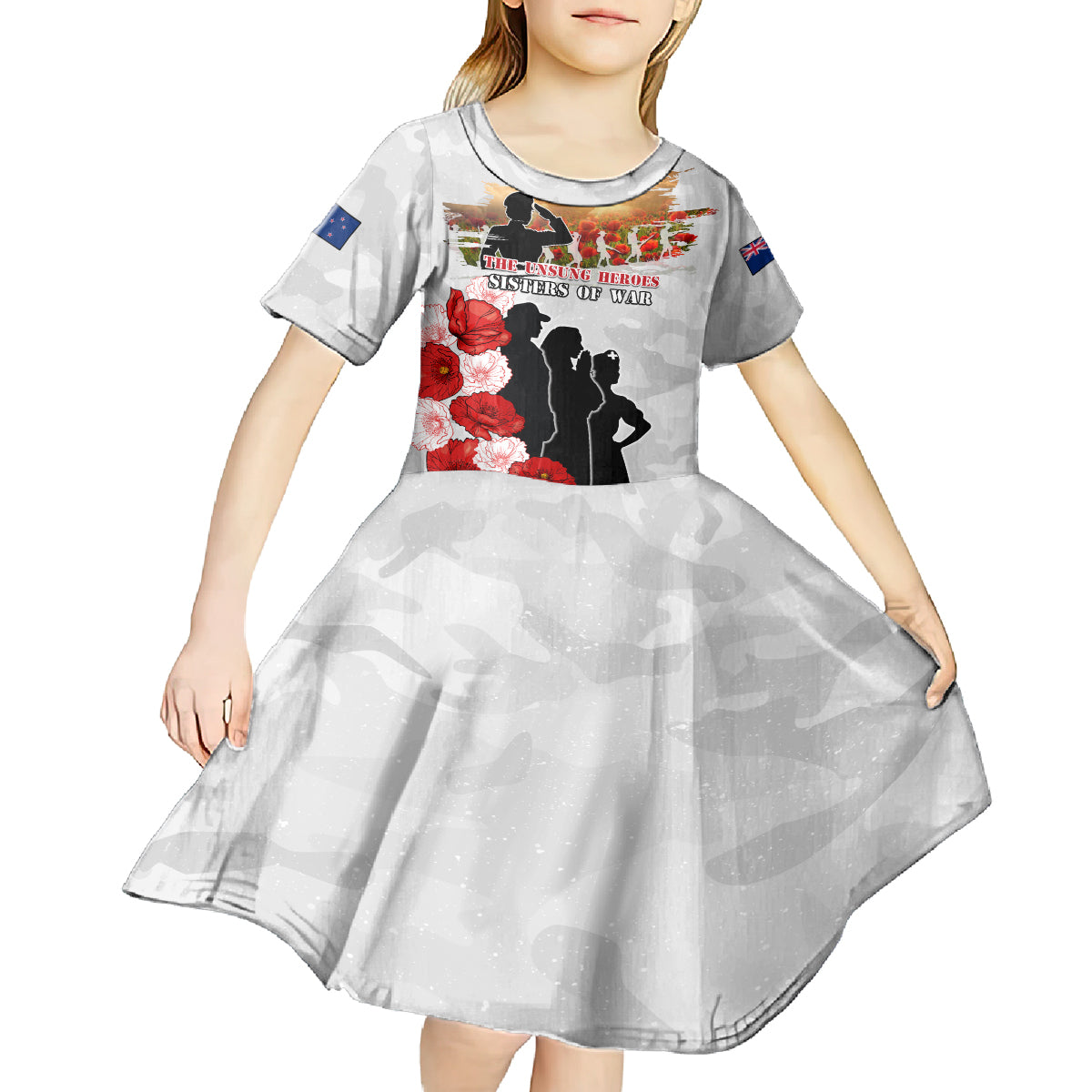 New Zealand ANZAC Day Kid Short Sleeve Dress The Unsung Heroes Sisters of War