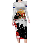New Zealand ANZAC Day Long Sleeve Bodycon Dress The Unsung Heroes Sisters of War