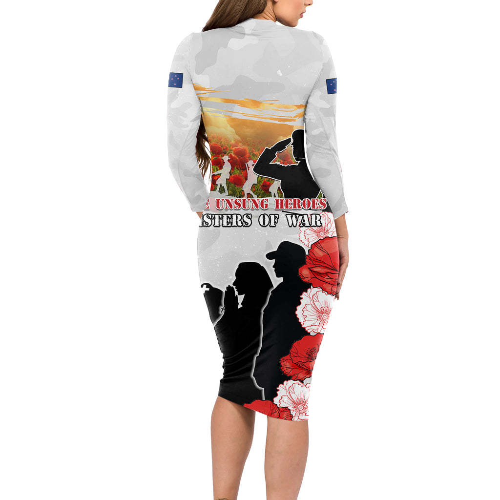 New Zealand ANZAC Day Long Sleeve Bodycon Dress The Unsung Heroes Sisters of War