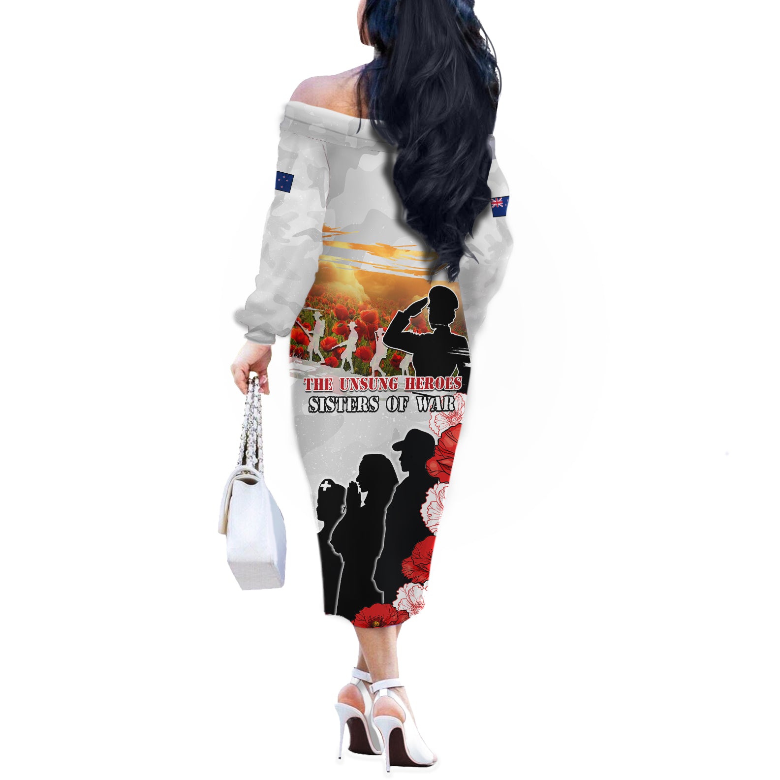 New Zealand ANZAC Day Off The Shoulder Long Sleeve Dress The Unsung Heroes Sisters of War