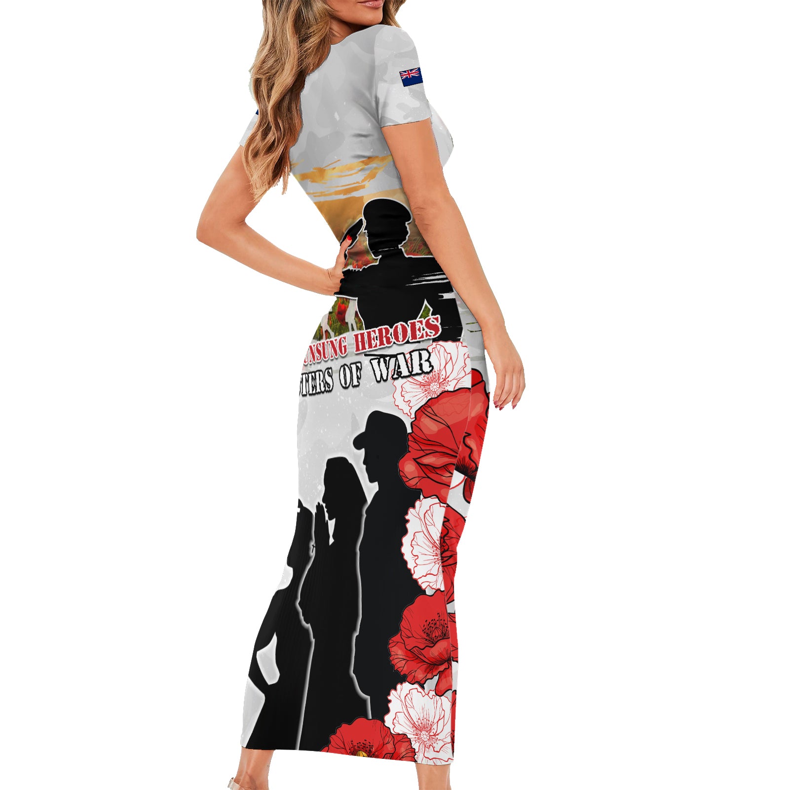 New Zealand ANZAC Day Short Sleeve Bodycon Dress The Unsung Heroes Sisters of War