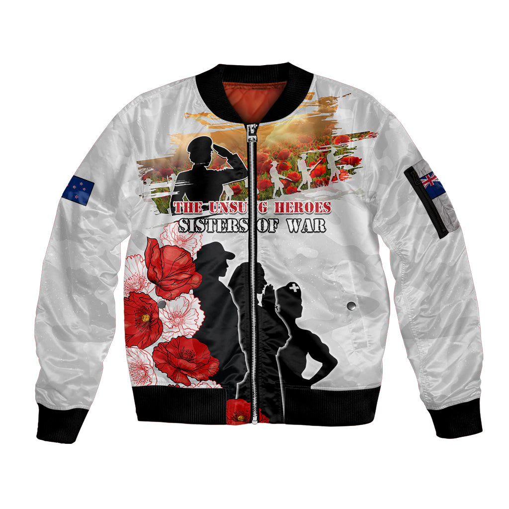 New Zealand ANZAC Day Sleeve Zip Bomber Jacket The Unsung Heroes Sisters of War