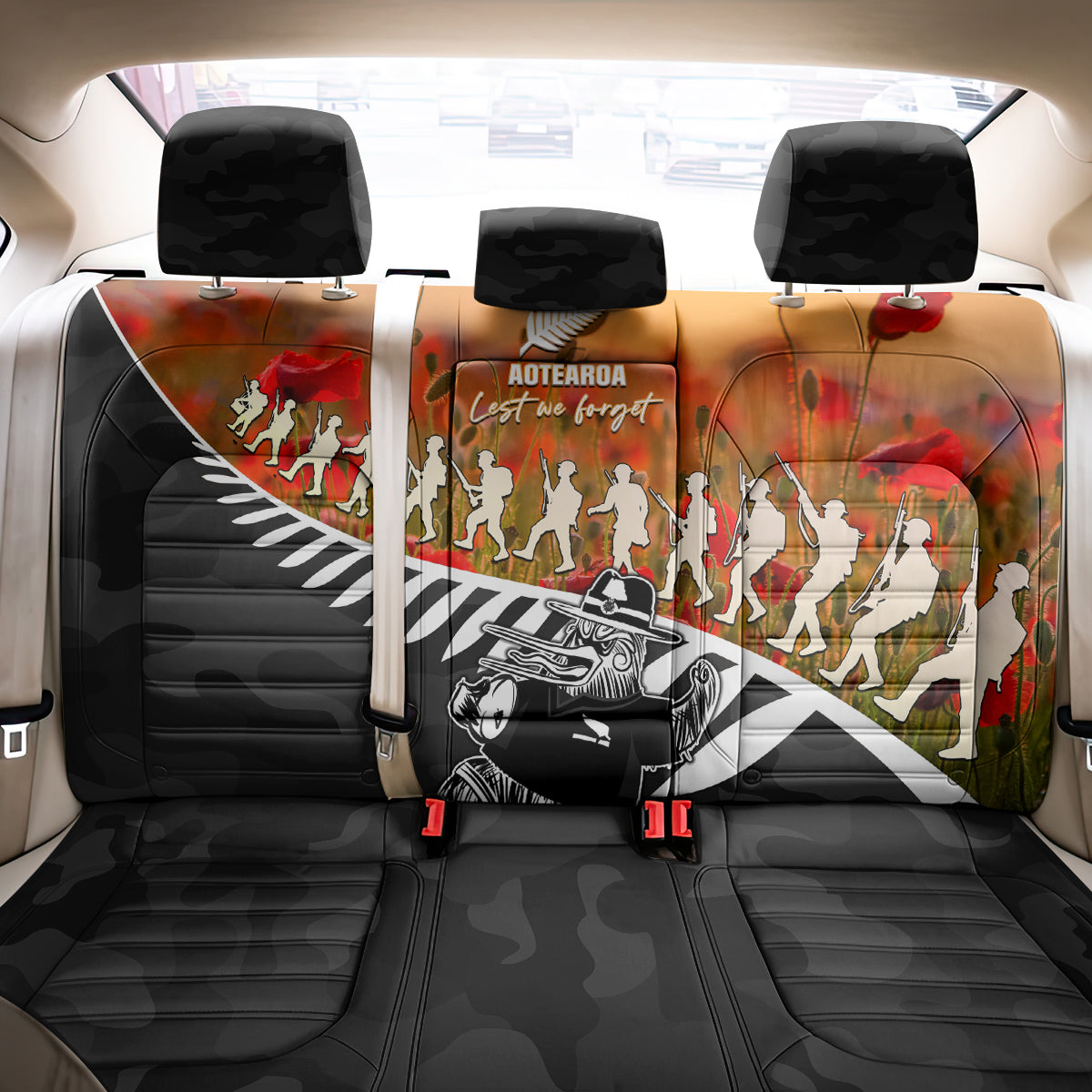 New Zealand ANZAC Rugby Back Car Seat Cover Soldier Fern With Kiwi Bird