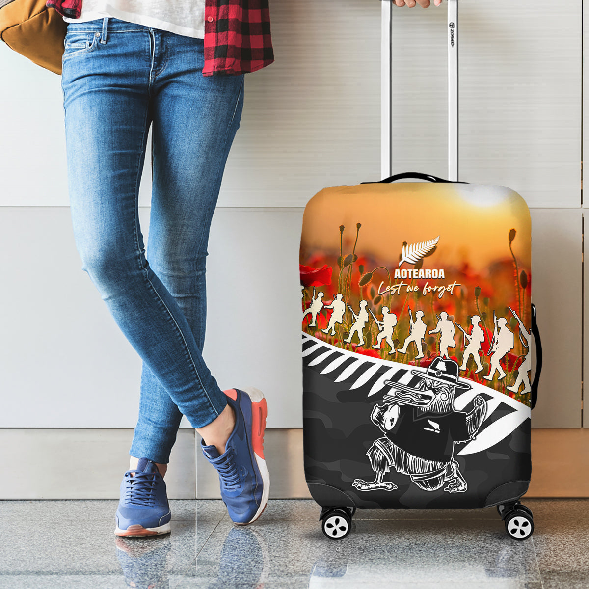 New Zealand ANZAC Rugby Luggage Cover Soldier Fern With Kiwi Bird