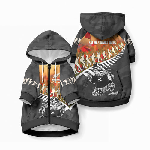 New Zealand ANZAC Rugby Pet Hoodie Soldier Fern With Kiwi Bird
