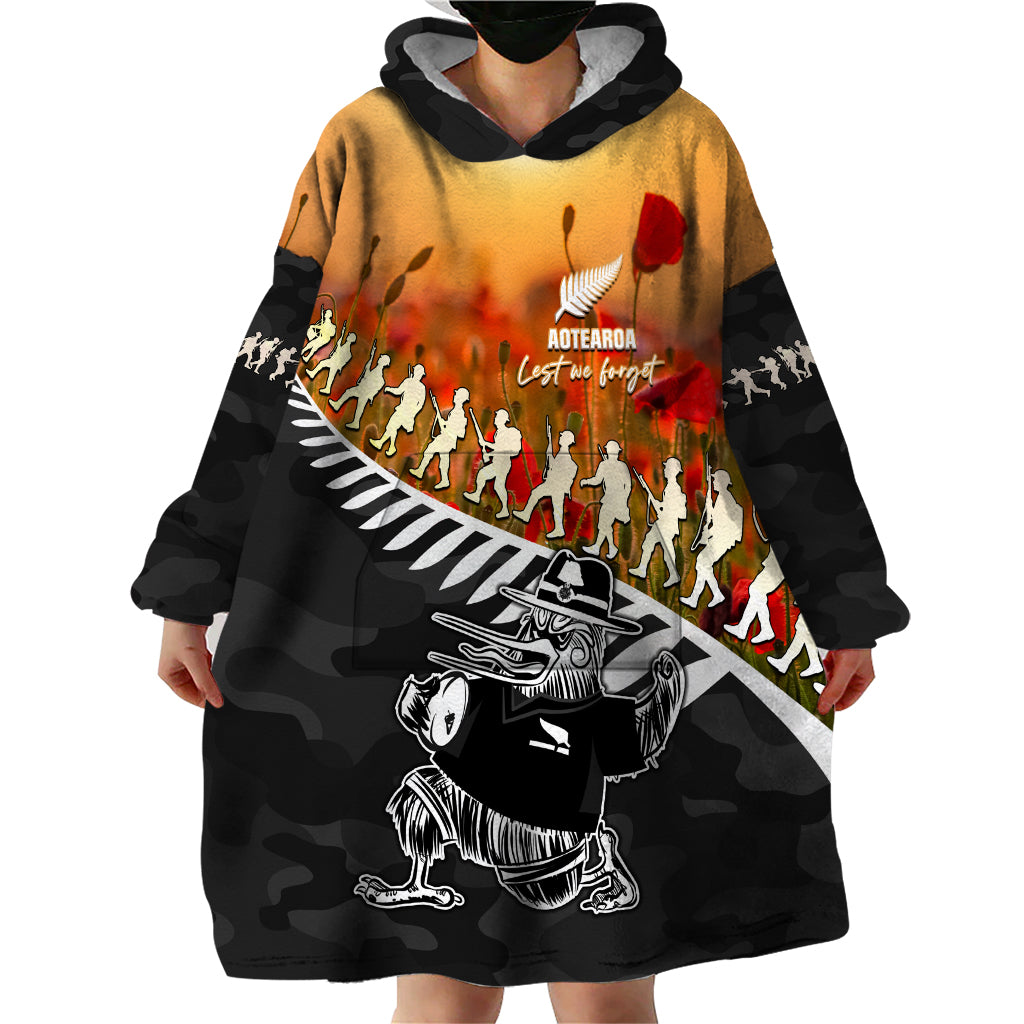 New Zealand ANZAC Rugby Wearable Blanket Hoodie Soldier Fern With Kiwi Bird LT05