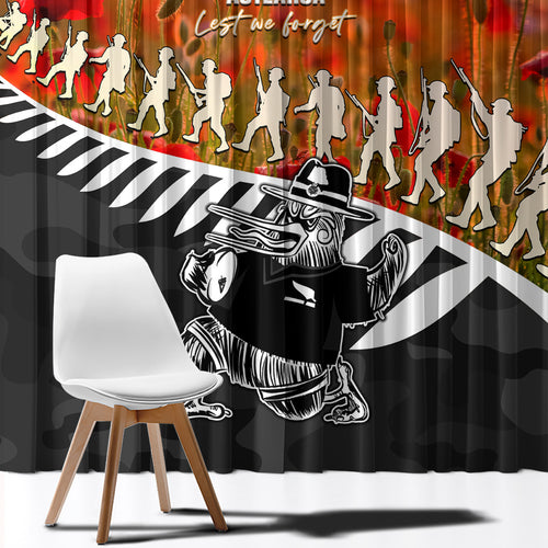 New Zealand ANZAC Rugby Window Curtain Soldier Fern With Kiwi Bird