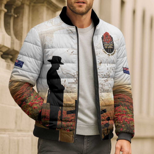 Australia And New Zealand ANZAC Day Bomber Puffer Jacket Battle Of Beersheba