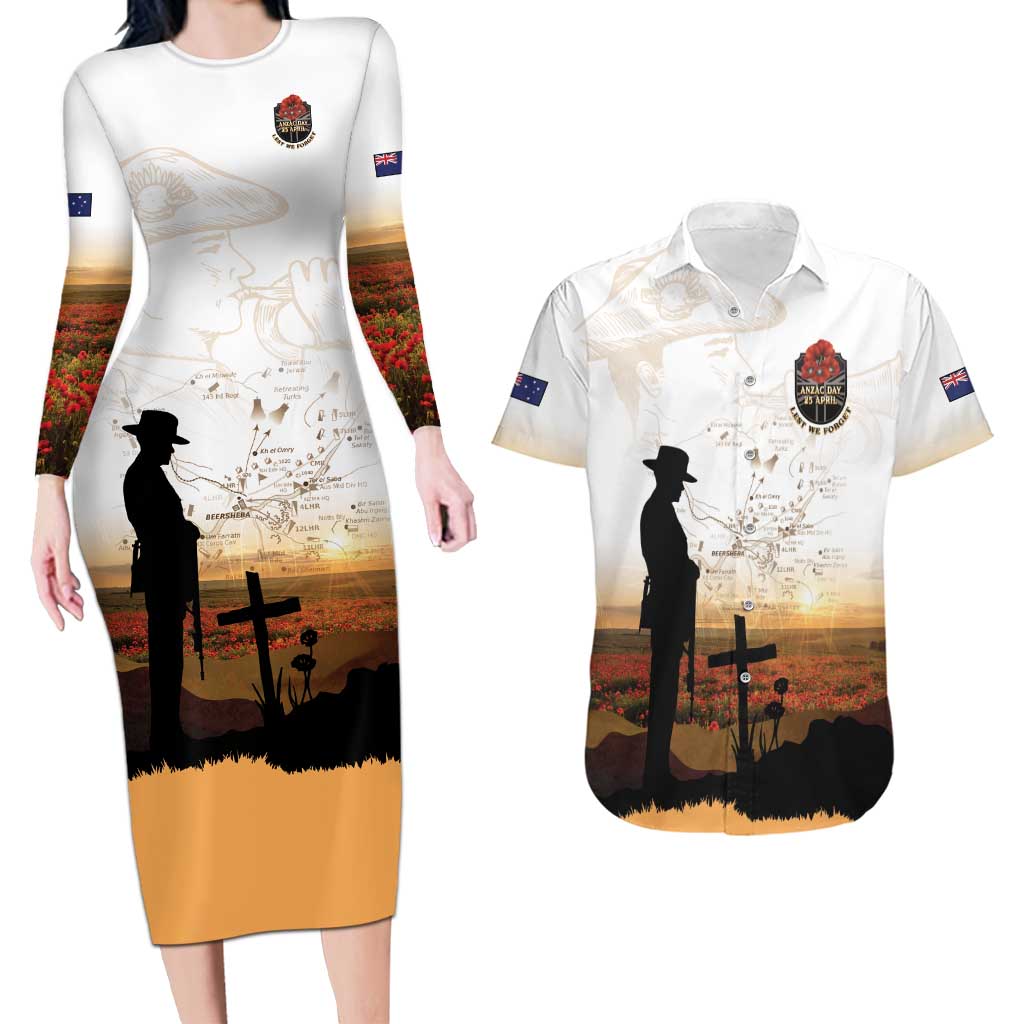 Australia And New Zealand ANZAC Day Couples Matching Long Sleeve Bodycon Dress and Hawaiian Shirt Battle Of Beersheba