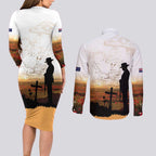 Australia And New Zealand ANZAC Day Couples Matching Long Sleeve Bodycon Dress and Long Sleeve Button Shirt Battle Of Beersheba