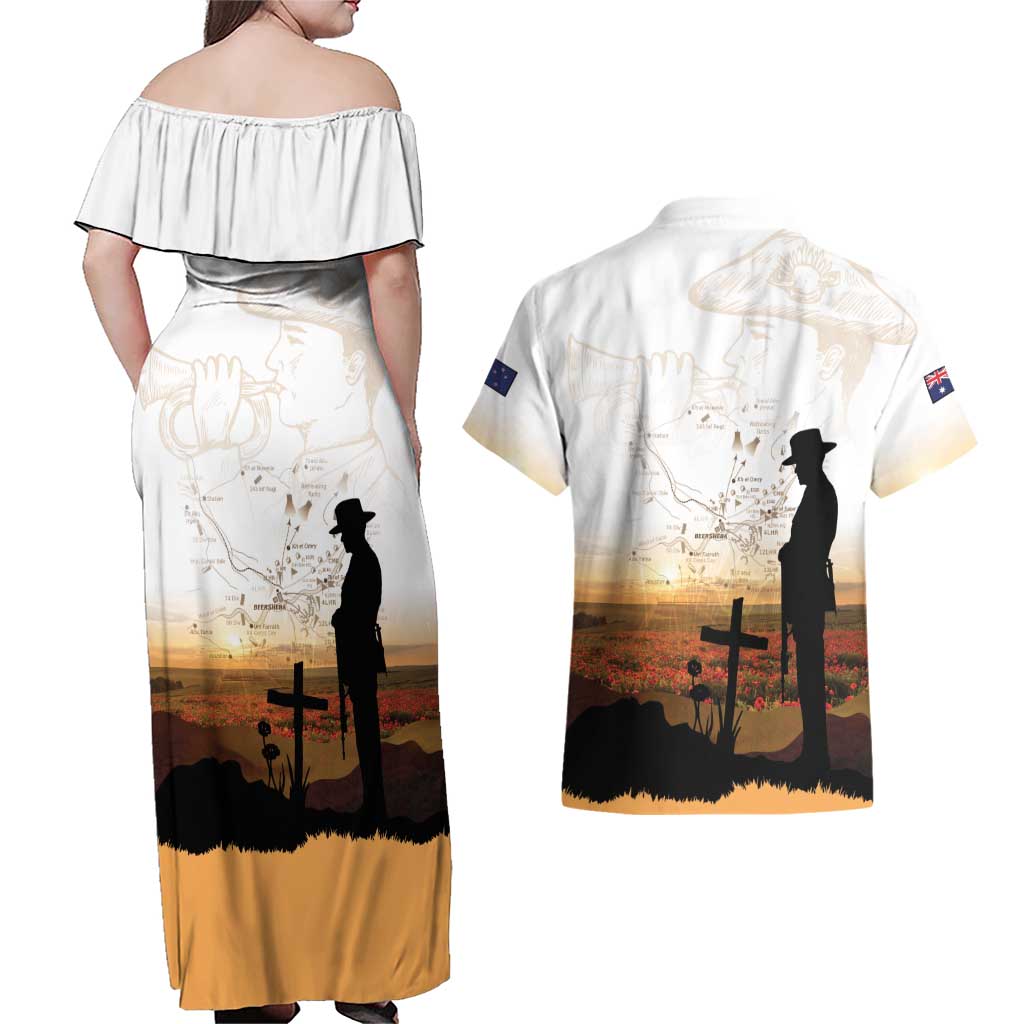 Australia And New Zealand ANZAC Day Couples Matching Off Shoulder Maxi Dress and Hawaiian Shirt Battle Of Beersheba