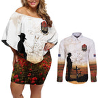 Australia And New Zealand ANZAC Day Couples Matching Off Shoulder Short Dress and Long Sleeve Button Shirt Battle Of Beersheba