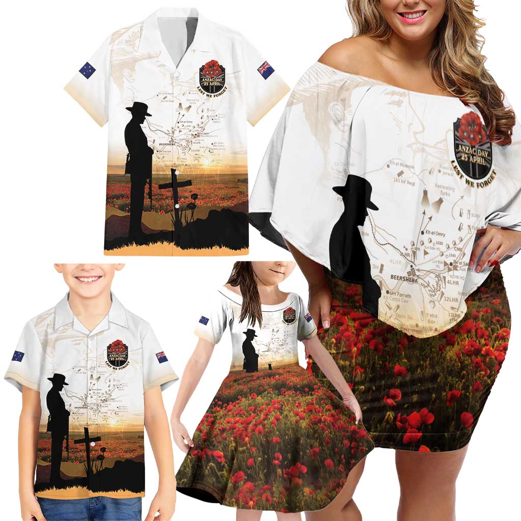 Australia And New Zealand ANZAC Day Family Matching Off Shoulder Short Dress and Hawaiian Shirt Battle Of Beersheba