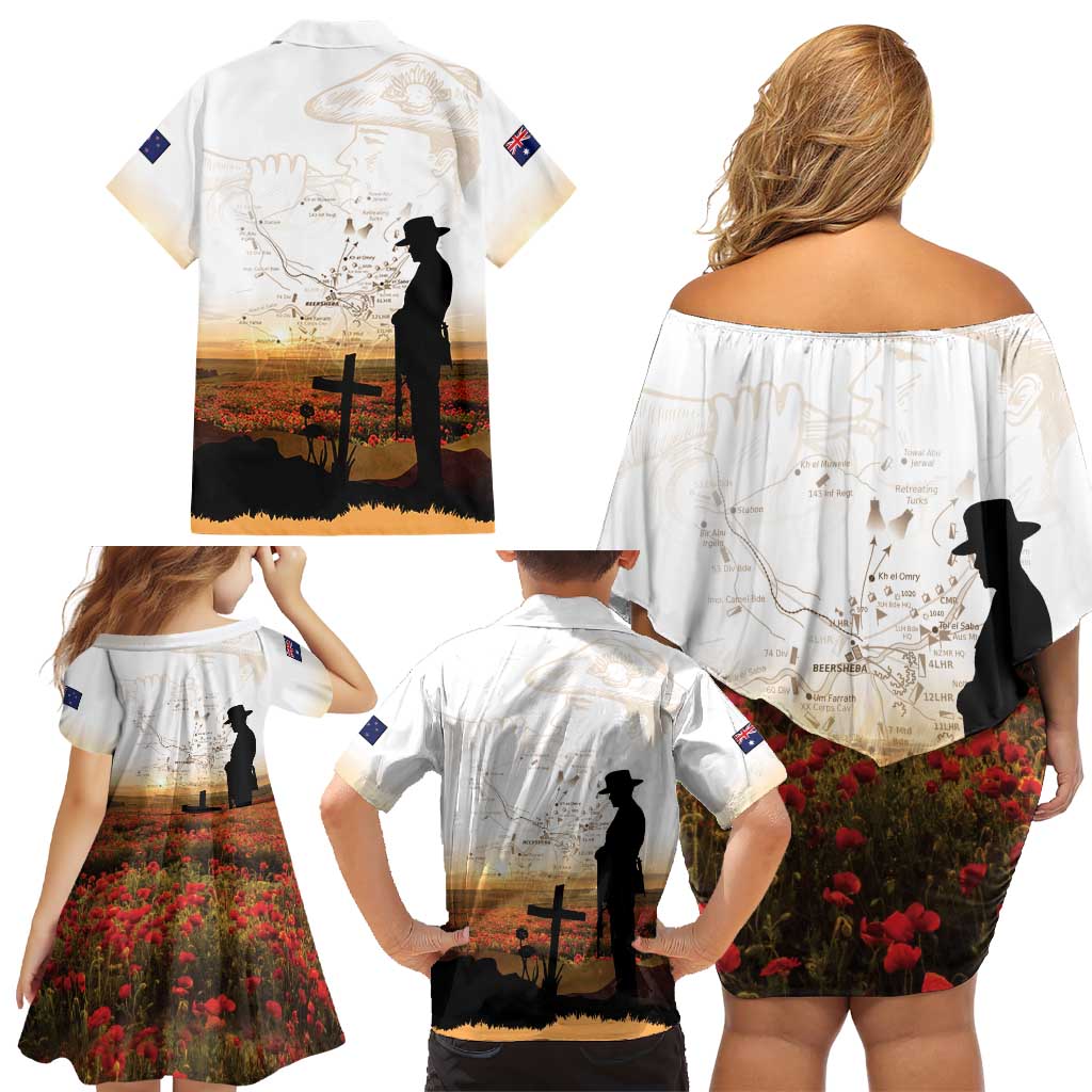 Australia And New Zealand ANZAC Day Family Matching Off Shoulder Short Dress and Hawaiian Shirt Battle Of Beersheba