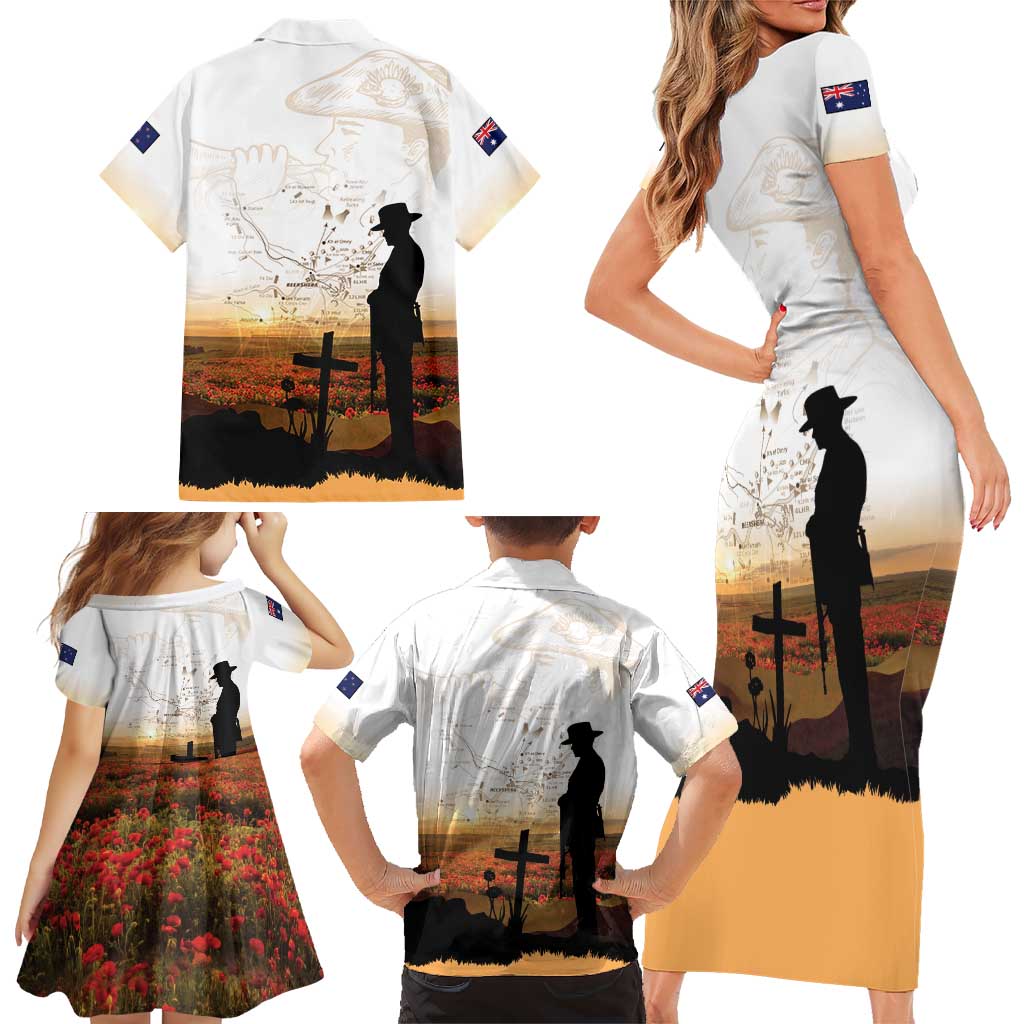 Australia And New Zealand ANZAC Day Family Matching Short Sleeve Bodycon Dress and Hawaiian Shirt Battle Of Beersheba