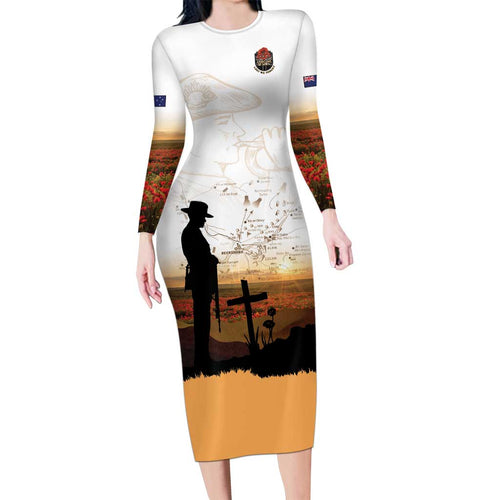 Australia And New Zealand ANZAC Day Long Sleeve Bodycon Dress Battle Of Beersheba