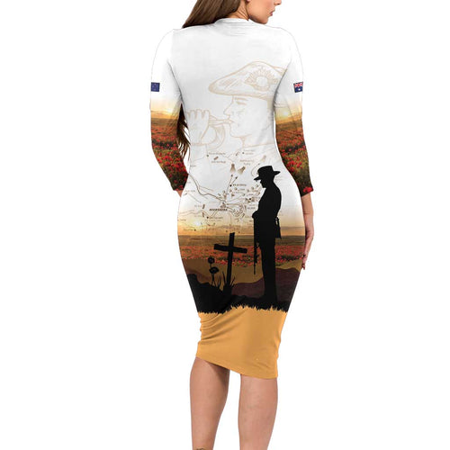 Australia And New Zealand ANZAC Day Long Sleeve Bodycon Dress Battle Of Beersheba