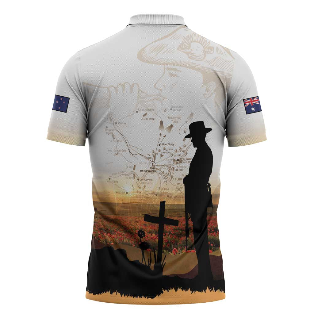 Australia And New Zealand ANZAC Day Zipper Polo Shirt Battle Of Beersheba