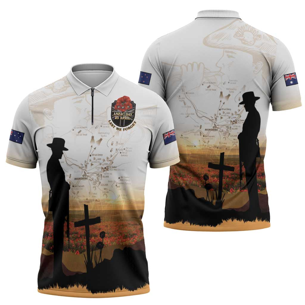 Australia And New Zealand ANZAC Day Zipper Polo Shirt Battle Of Beersheba