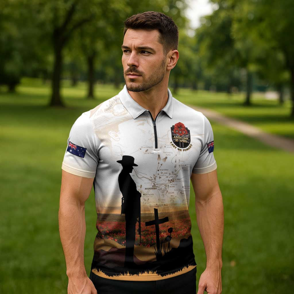 Australia And New Zealand ANZAC Day Zipper Polo Shirt Battle Of Beersheba