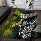 Custom Rugby New Zealand South Africa Area Rug Maori Tiki Springboks Together